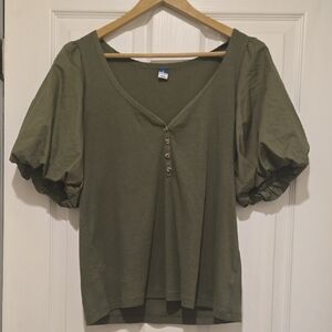 NWOT Old Navy Sage Green Puff Sleeve Blouse SZ XL